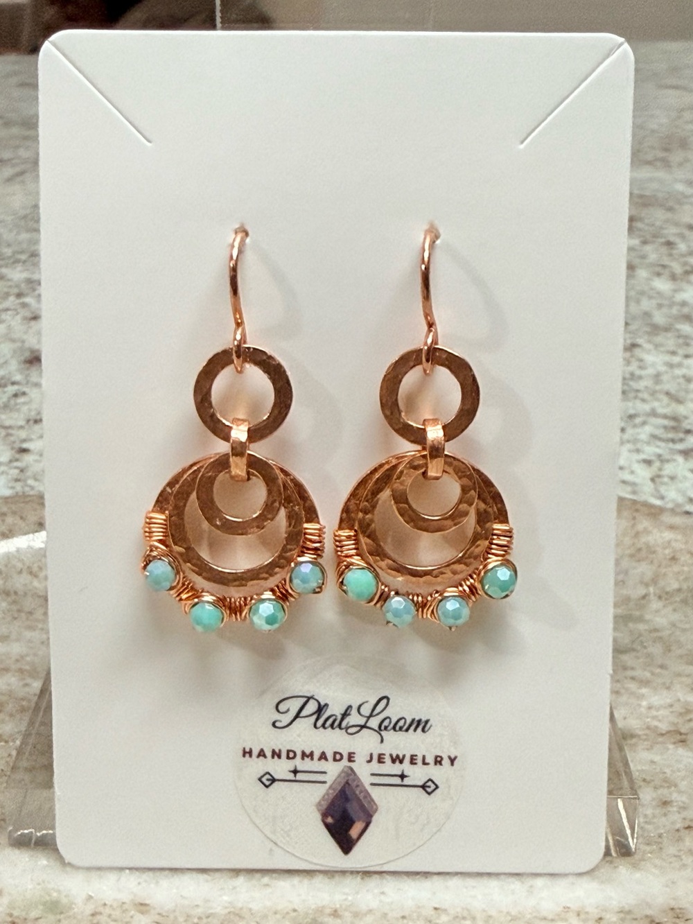 Rustic Three-Tier Nested Circular Hoops Earrings with Aqua Crystals Accent